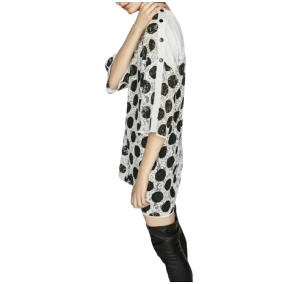 Zara Contrast Fabric Lace Polka Dot Mini Shift Dress NWT Size Small - Picture 2 of 7